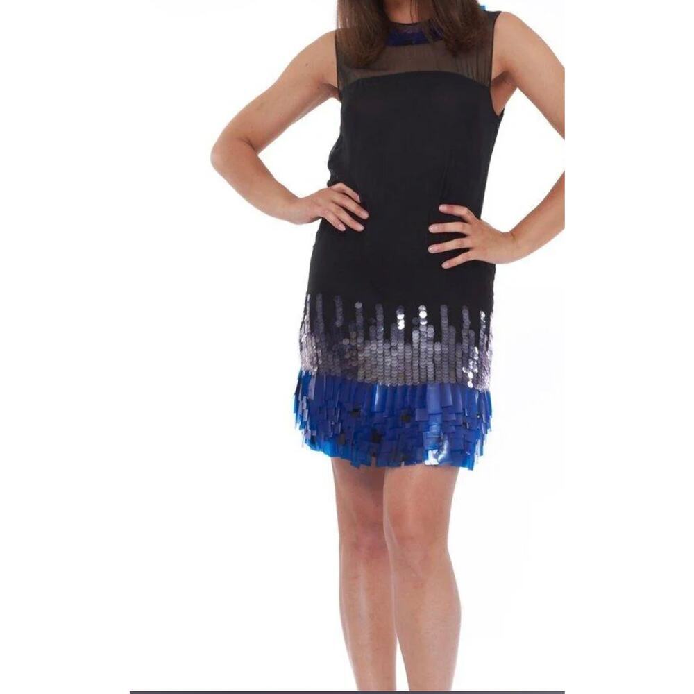 Milly‎ Vintage Black with Blue Sequin Sleeveless Short Dress M Formal Flapper 6